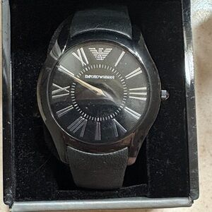 Emporio Armani Black and Silver Men’s Watch Authentic Leather New in Box